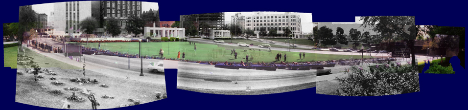 Panorama of Elm Street, using images taken from Zapruder’s
        filming location in 1963 and 2002